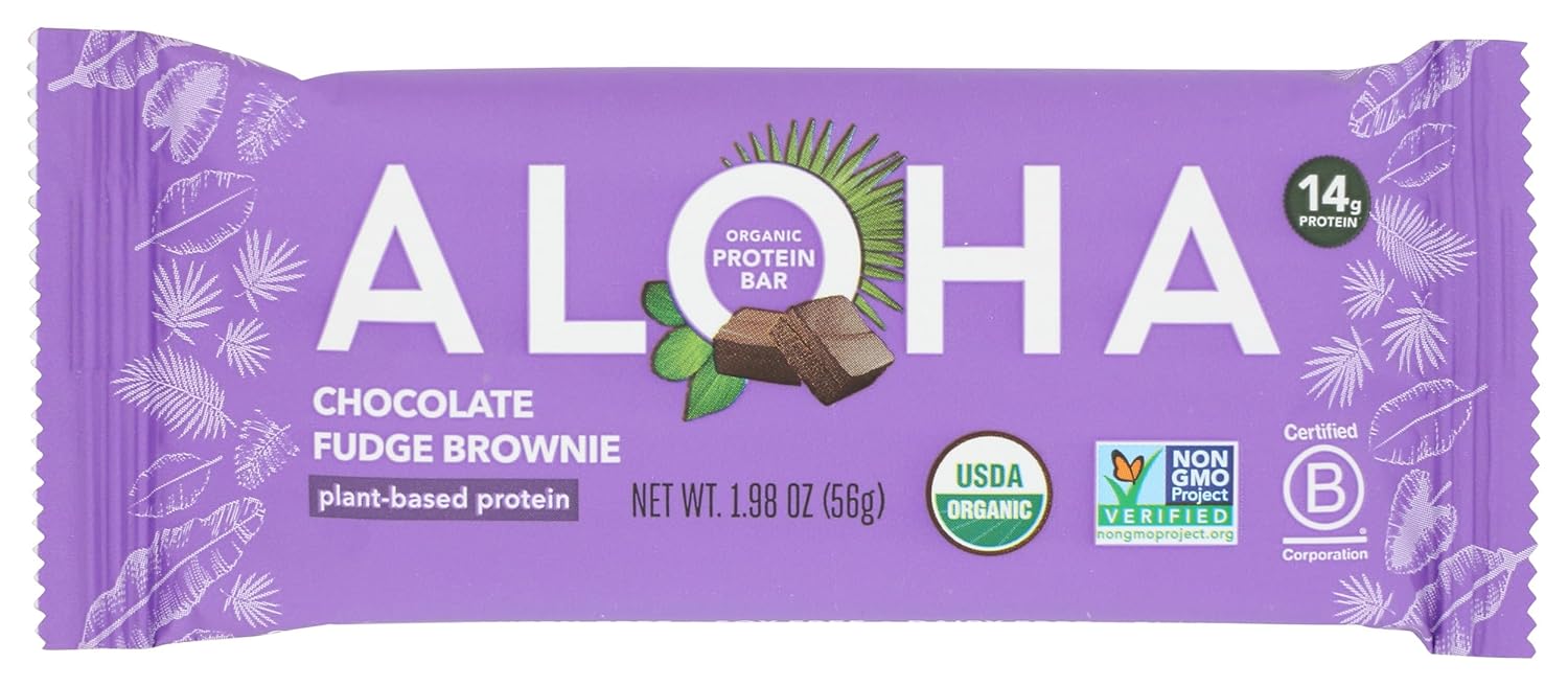 Aloha Chocolate Fudge Brownie Protein Bar, Plant Based, Non GMO, 1.98 Ounces (Pack Of 12)