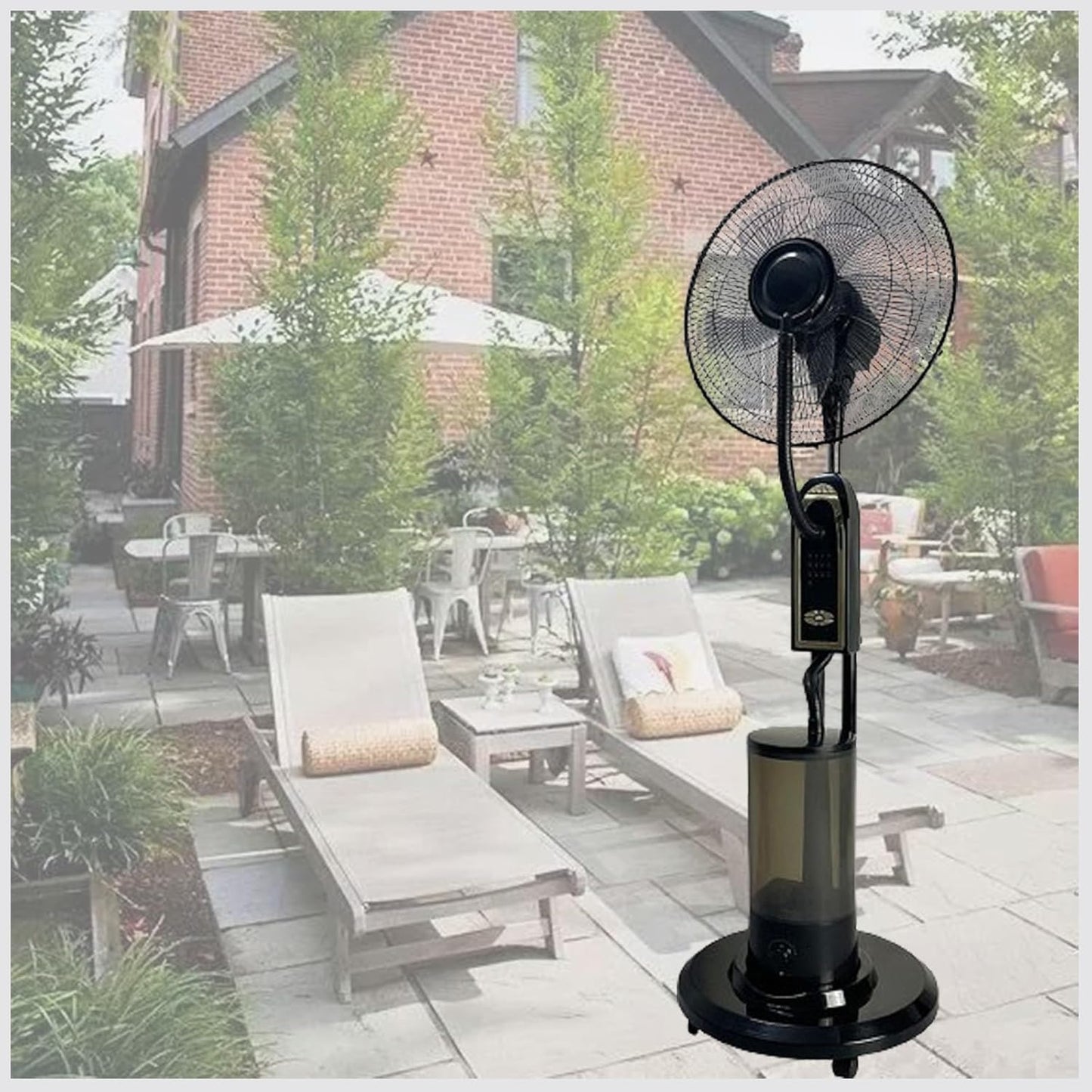 DMVWJR 16-Inch Misting Fan｜Portable Floor Fan｜ 3 Cooling Speeds Mister Fan｜Mist Fan With Water Tank And Wheels｜Pedestal Fan With 90° Oscillation｜Tower Fan For Residential Greenhouse Outdoor(7-Leaf)
