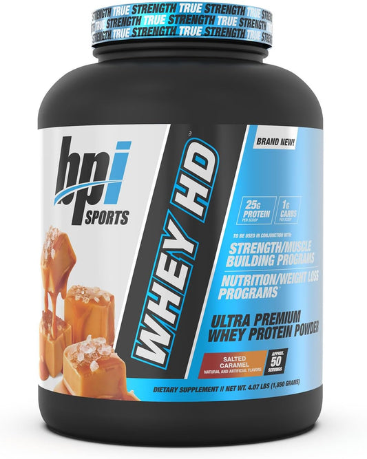 BPI Sports Whey HD Ultra Premium Protein Powder, Salted Caramel, 4.1 Pound