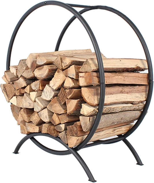Firewood Log Holder,Outdoor Firewood Racks Round Firewood Rack for Outdoor Camper, Black Firewood Holder Log Rack for Inside Fireplace, Farmhouse Home Backyard Wood Rack Brackets