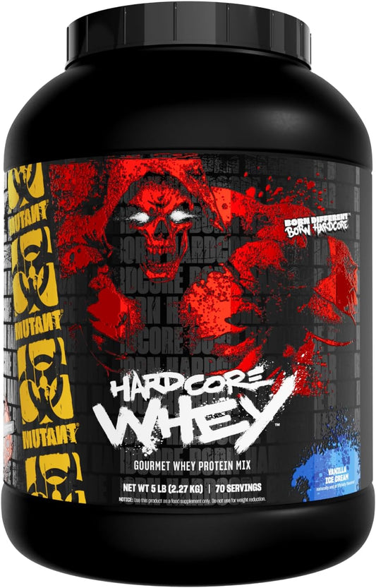Mutant Hardcore WHEY | 100% Pure Whey Protein | 24g Protein, Fast-digesting whey Protein Isolate Plus whey Protein hydrolysate | 70 Servings | 5 LB | Vanilla