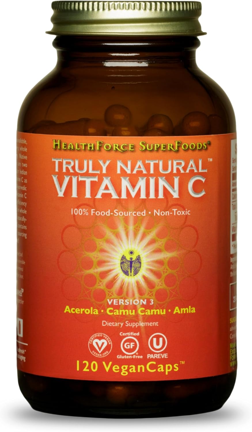 HEALTHFORCE SUPERFOODS Truly Natural Vitamin C - Immune Support Supplement with Camu Camu Berry - Vitamin C Supplement for Immune Health - Vegan, Non-GMO - 120 Vegan Caps, 15 Servings