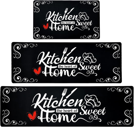XLHOMO Kitchen Runner Rugs of 3, Non Slip Cushioned Kitchen Mats for Floor Waterproof Comfort Rugs and Mat Farmhouse Chef Mats Floor Carpet for Sink,Laundry Room