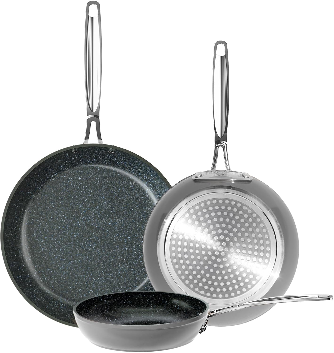 Nuwave 3-Piece 8\u201D, 10\u201D, 12\u201D Forged Lightweight Frying Pan Set, G10 Healthy Duralon Blue Ceramic Ultra Non-Stick, Ergonomic Stay-Cool Handles, Induction-Ready & Works on All Cooktops