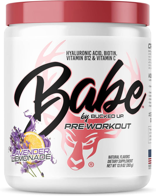 Babe Pre Workout powder for Women | Lavender Lemonade | 6g Citrulline, 2g Beta-Alanine, 100mg Hyaluronic Acid, 5mg Biotin and 5 other registered trademarked ingredients | 30 servings | 13.9 OZ