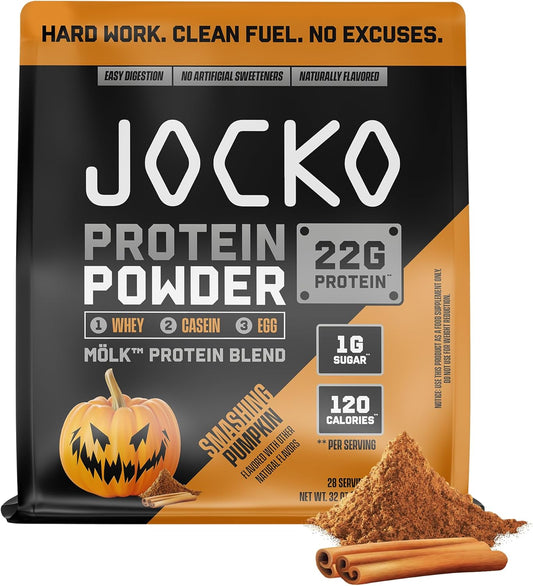 Jocko Mölk Whey Protein Powder - Keto, Probiotics, Grass Fed, Digestive Enzymes, Amino Acids, Sugar Free Monk Fruit Blend - Supports Muscle Recovery and Growth (Pumpkin New)