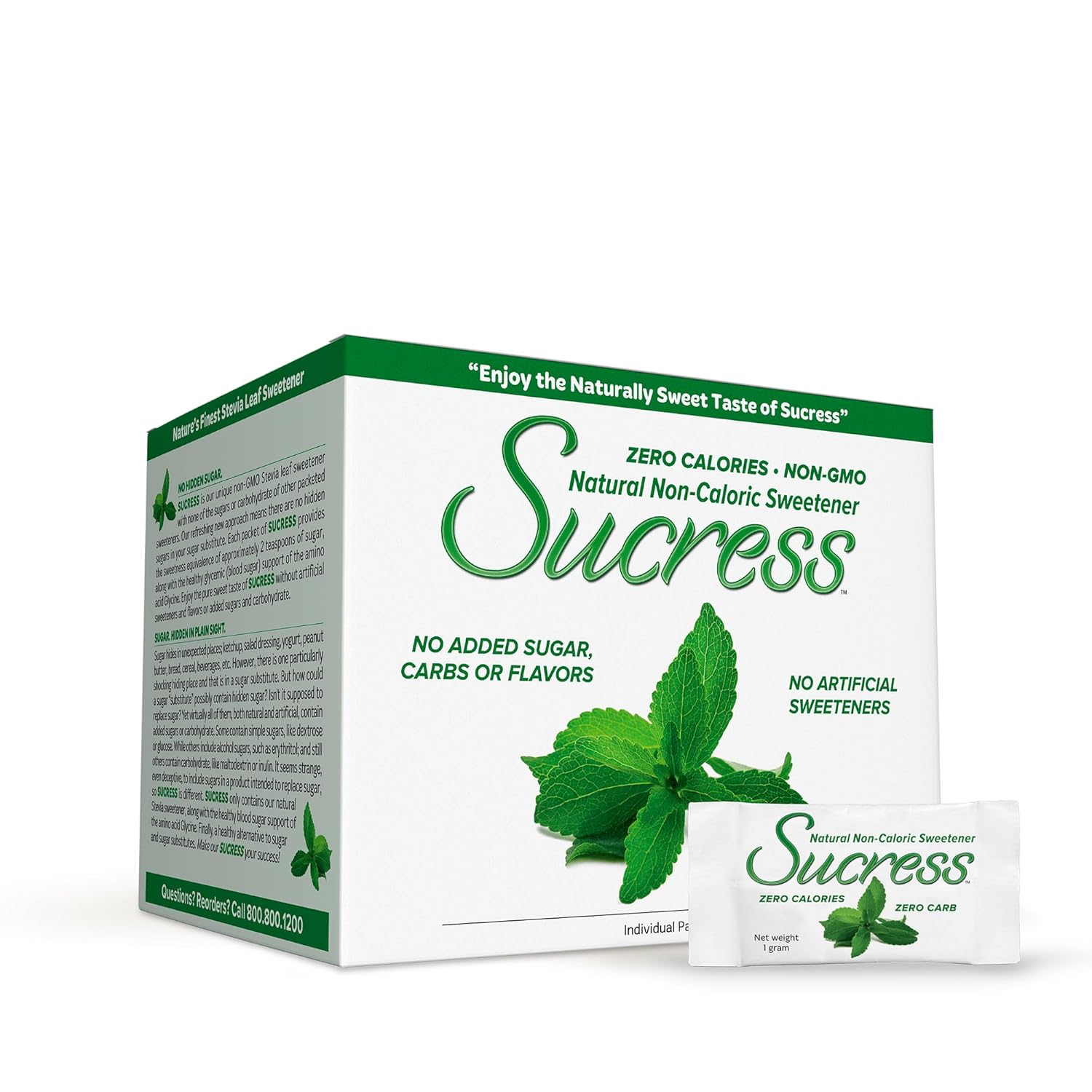 ANDREW LESSMAN Sucress Stevia Sweetener 500 Packets - Natural Non-Caloric Stevia Leaf Sweetener, Zero Calories, Non-GMO, No Added Sugar, Carbohydrates or Flavors, No Artificial Sweeteners.