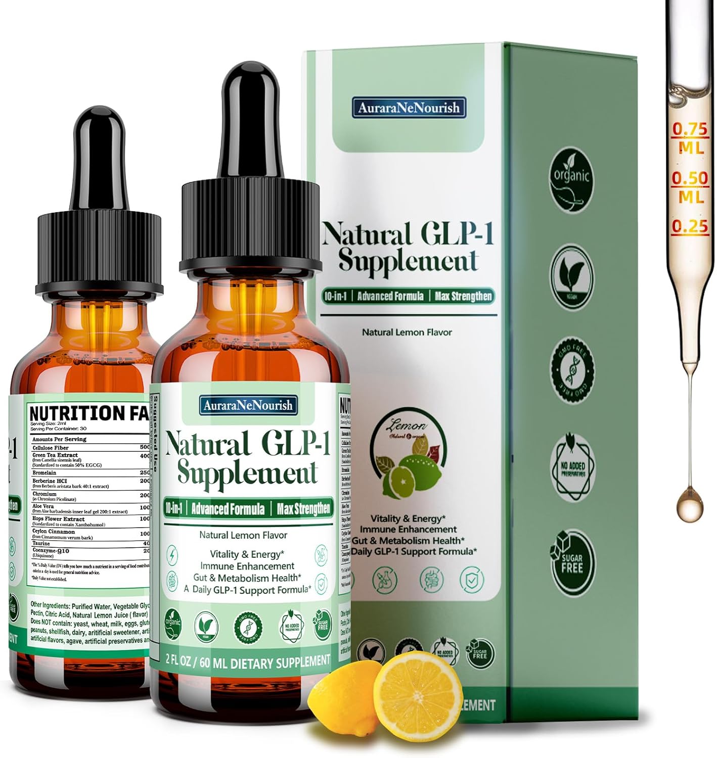 2 Pack Natural GLP-1 Supplement Support GLP Activate, High Fiber & Berberine HCI GLP1 Supplement for Women & Men w. Green Tea, Bromelain & Chromium Support Gut, Metabolism Health, Immune & Energy