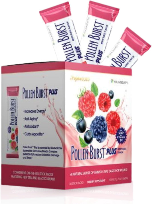 Youngevity Projoba Pollen Burst Plus Berry – Natural Energy Drink with Flower Pollen, Vitamins, and Antioxidants – Supports Sustained Energy and Overall Well-Being – 30 Packets