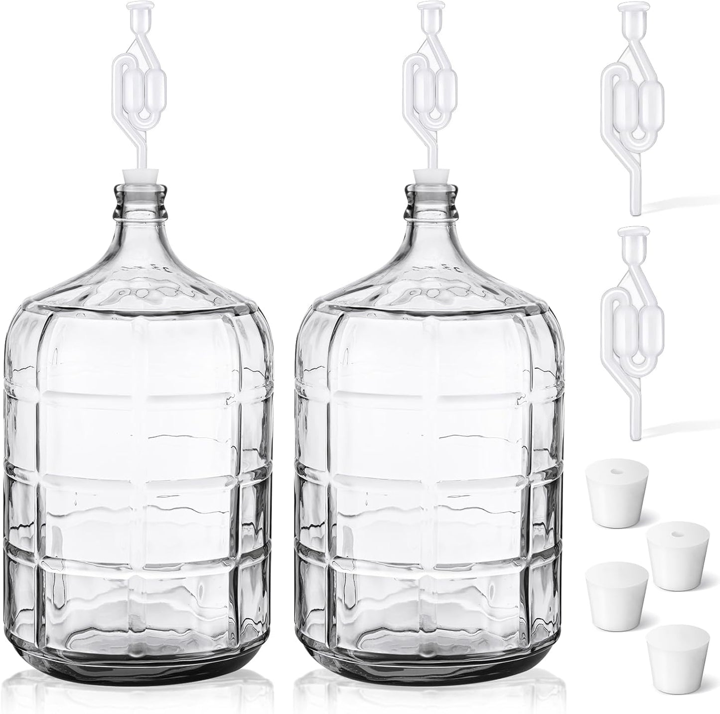 Ziliny 2 Pieces Glass Carboy Glass Water Jug with Drilled and Undrilled Silicone Stoppers and Airlock Glass Fermenting Jug Fermentation Jar Clear Beer Carboy for Beer Wine Making(Clear,5 Gallon)