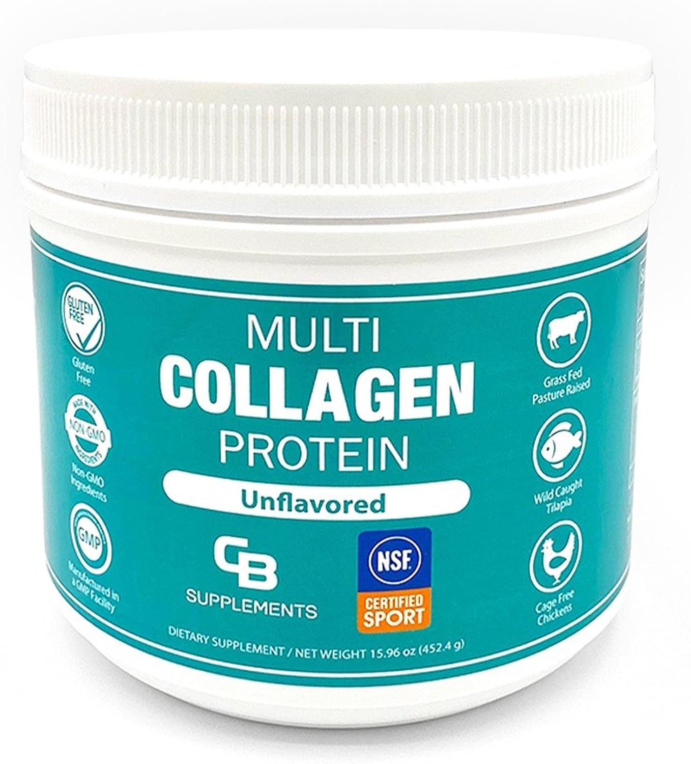 CB Supplements NSF Certified for Sport Multi Collagen Protein Powder Bone, Skin, Hair, and Joint Support | Hydrolyzed Collagen Supplements (58 Servings (Pack of 1), Unflavored)