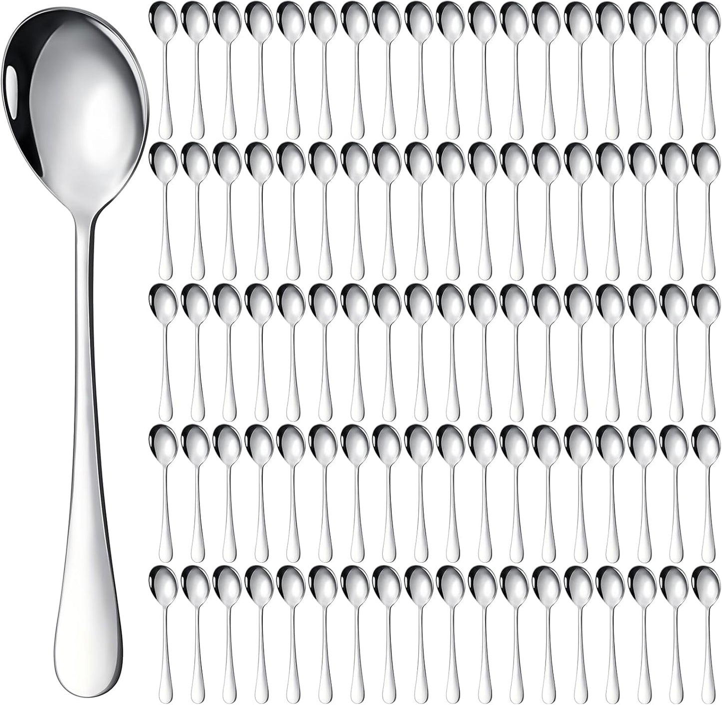 Nuogo 100 Pieces Soup Spoons Set Stainless Steel Spoons Silverware Dessert Dinnerware Bulk Metal Dinner Dinnerware Mirror Polished Tablespoon for Home Restaurant Kitchen Dishwasher Safe