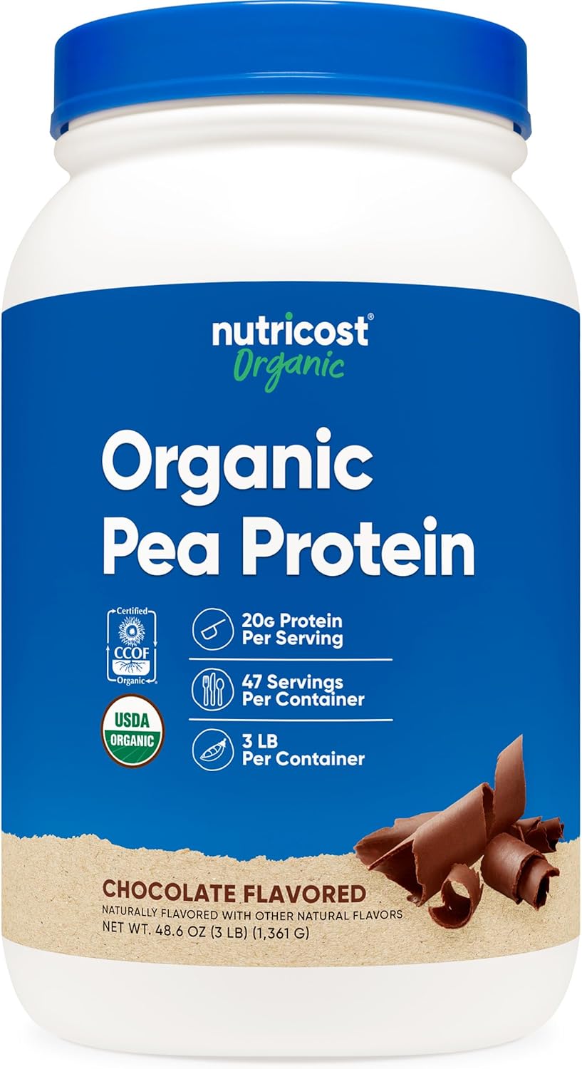 Nutricost Organic Pea Protein Powder (3 LBS) Chocolate - Certified USDA Organic, Protein from Plants, Vegetarian Friendly, Gluten Free, Non-GMO