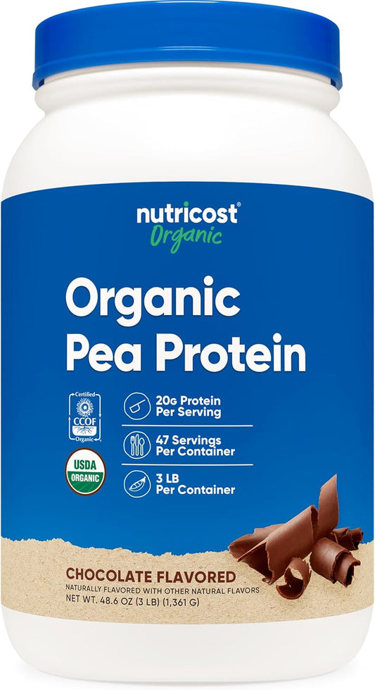 Nutricost Organic Pea Protein Powder (3 LBS) Chocolate - Certified USDA Organic, Protein from Plants, Vegetarian Friendly, Gluten Free, Non-GMO