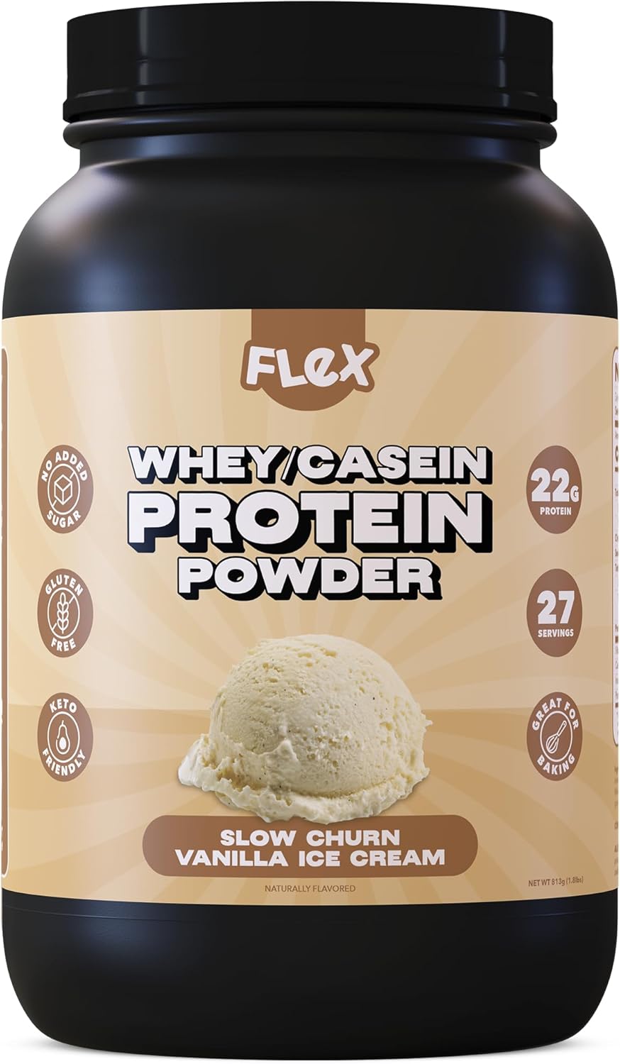 Flexible Dieting Whey Protein Powder, Slow Churn Vanilla Ice Cream | Low Net Carbs, Gluten Free, No Sugar Added | 1.8 Lb - 27 Servings