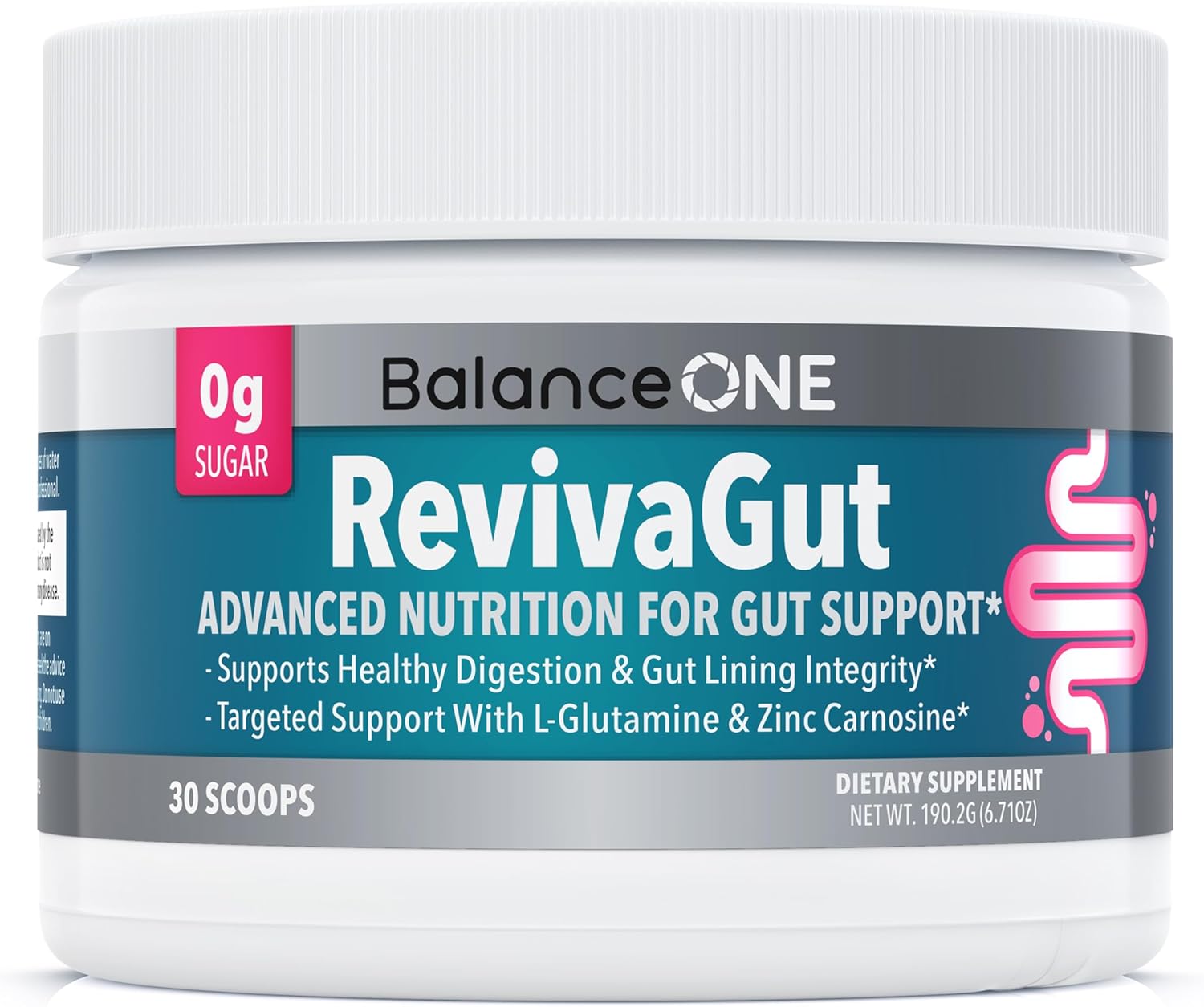 Balance ONE RevivaGut – Gut Lining & Digestive Support Powder – L-Glutamine, Zinc Carnosine, DGL Licorice, Slippery Elm – Leaky Gut Support, Bloating Relief – Non-GMO, 30 Servings