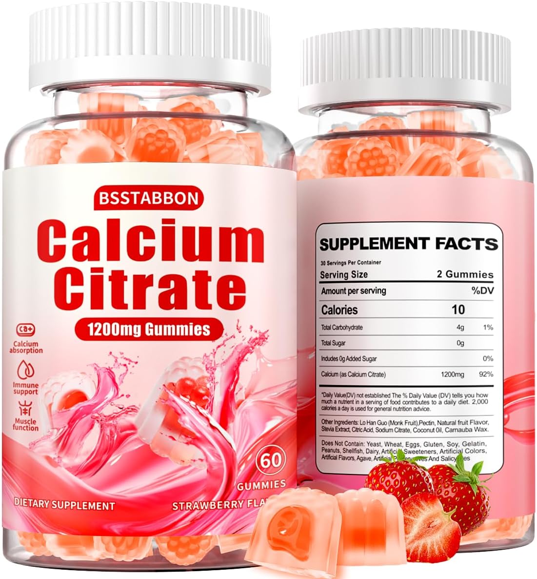 Calcium Citrate Supplement Gummies for Adult: Women & Men Sugar Free 1200 mg Calcium Chewable Gummy - Organic Natural High Absorption Vegan Supplements for Energy Immune Support (120Count