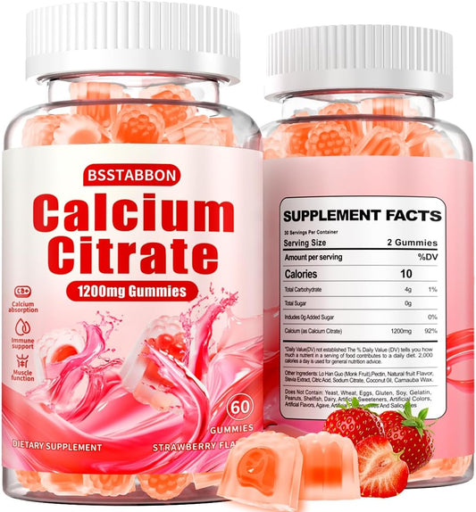 Calcium Citrate Supplement Gummies for Adult: Women & Men Sugar Free 1200 mg Calcium Chewable Gummy - Organic Natural High Absorption Vegan Supplements for Energy Immune Support (120Count