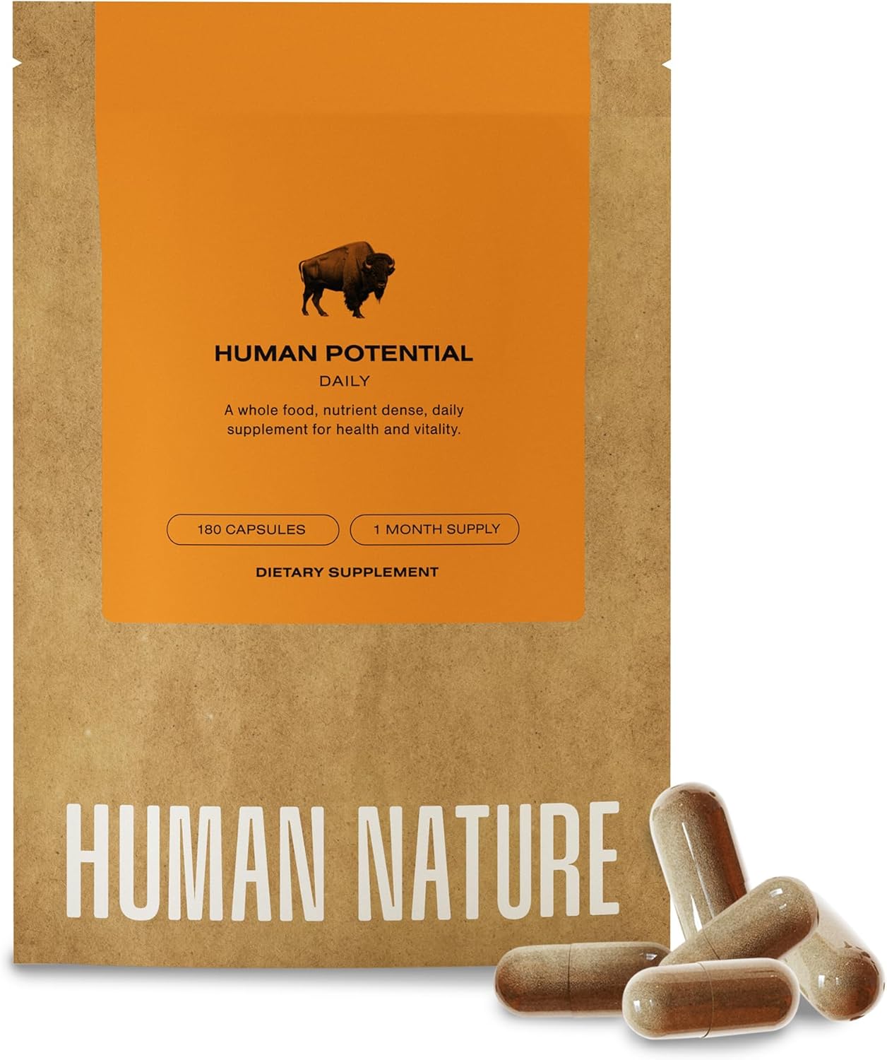 Human Nature Human Potential: Wild & Grass Fed Bison Organ Supplement with 150+ Nature-Made Nutrients for Energy, Vitality, Focus, & Immunity