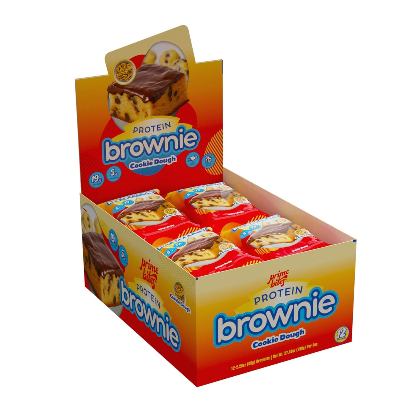 Prime Bites Protein Brownie from Alpha Prime Supplements | High Protein, Collagen Fortified Low Sugar Treat | Delicious Snack | 12 Bars per Box (Cookie Dough Bites)