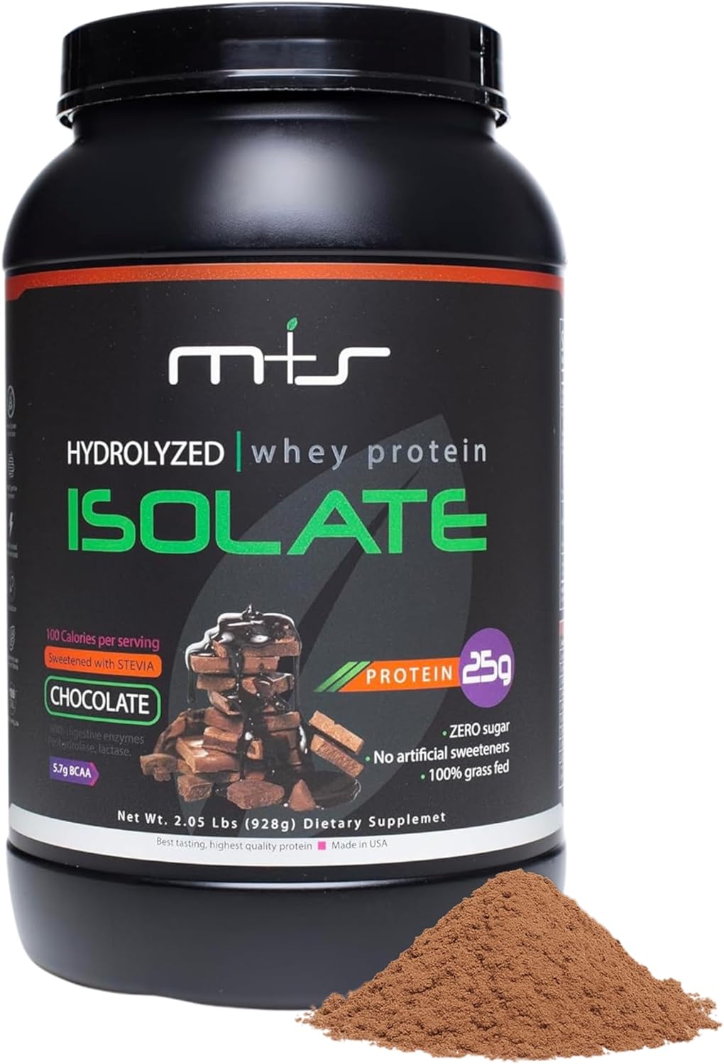 M+S 100% Hydrolyzed Whey Protein Isolate Powder, Low Carb - 25 g Protein, 0g Sugar, Stevia Sweetened (Chocolate, 2.05 Lb).