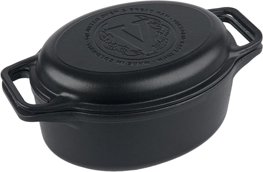 Victoria 6-Quart Cast Iron Oval Dutch Oven, Combination Combo Cooker Pot and Skillet, Bread Baker, Made in Colombia, 2-Piece Set