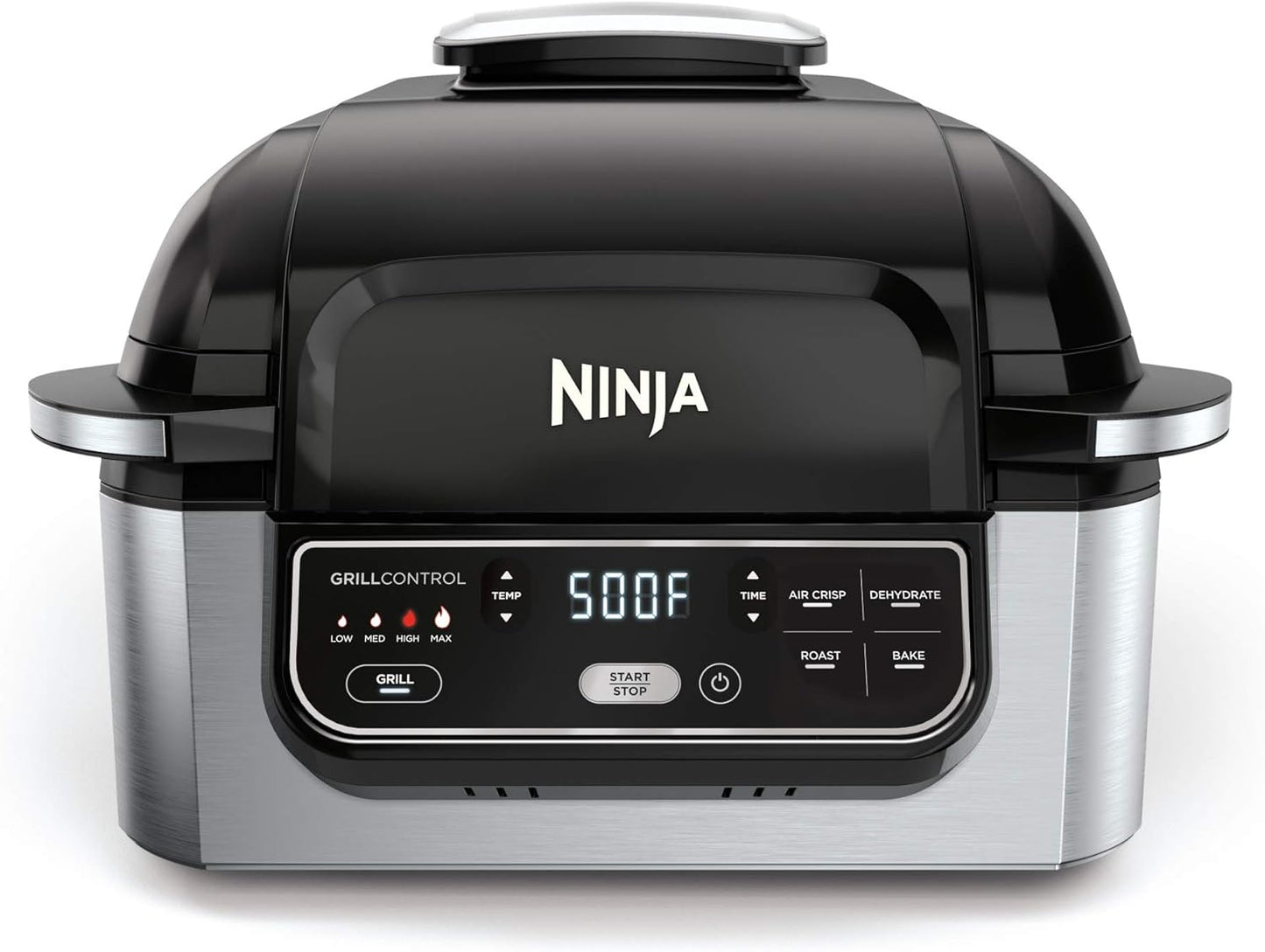 Ninja | Indoor Grill | Foodi | 5-in-1 (Grill, Air Fry, Roast, Bake, and Dehydrate | Fits up to 3lb Roast | Smoke Control System and Dishwasher Safe Parts| Black\/Grey | AG301