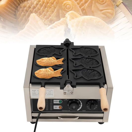 DYRABREST Commercial Electric Waffle Maker, Nonstick 3 Pcs Fish Type Waffle Machine, Japanese Taiyaki Making Machine