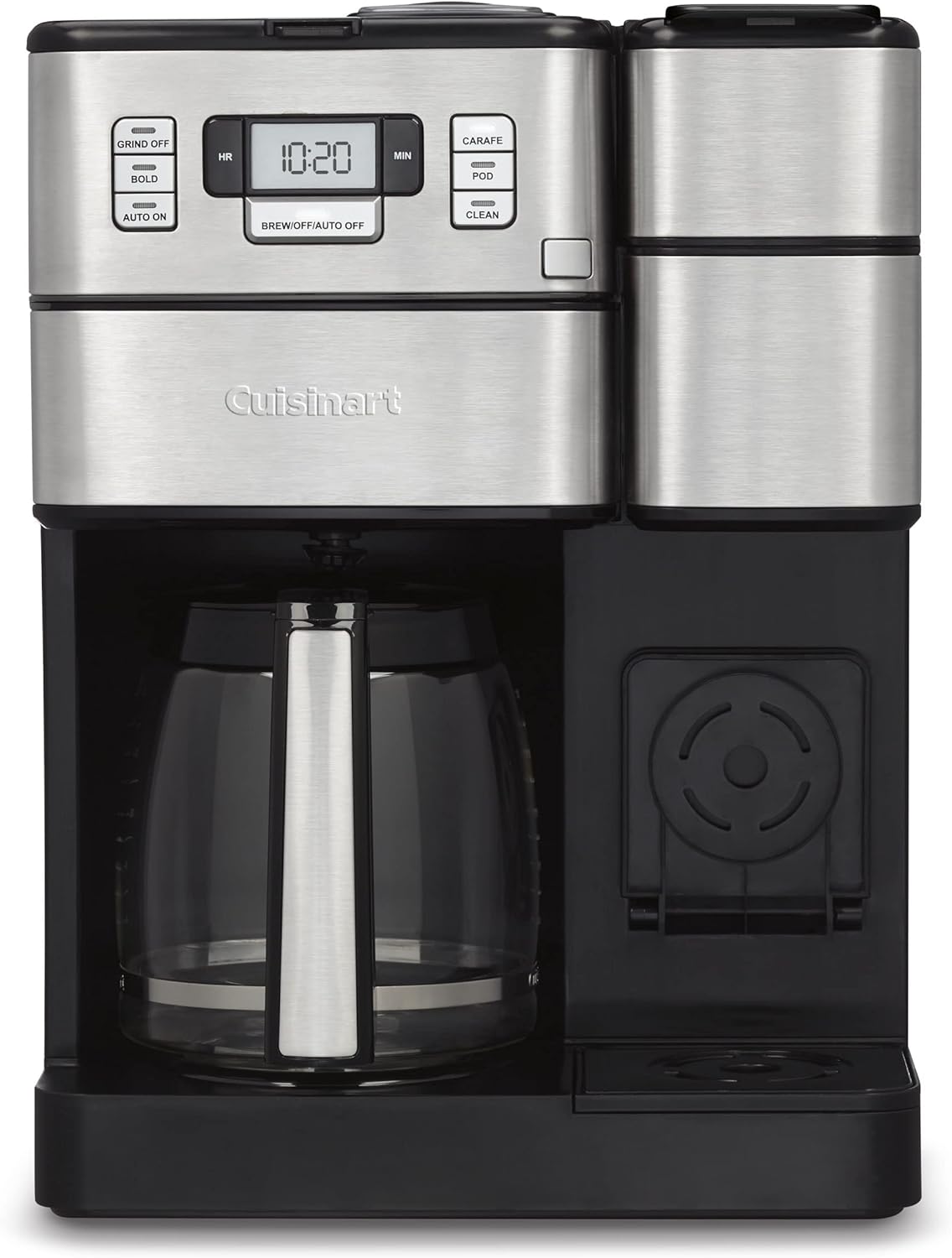 Cuisinart SS-GB1 Coffee Center Grind and Brew Plus, Built-in Coffee Grinder, Coffeemaker and Single-Serve Brewer with 6oz, 8oz and 10oz Serving Size, Black\/Silver, 12-Cup Glass