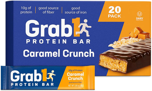Grab1 Caramel Crunch Protein Bars (20 Bars) | Controls Hunger | Certified Kosher | Delicious Tasting | Low Calorie | Great Meal Replacement or Snack