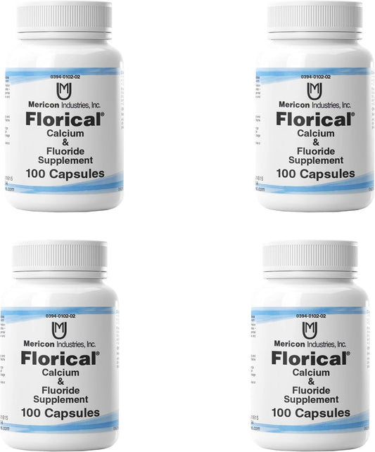 Mericon Industries Florical Calcium Supplement Tablets | Healthy Bone Supplements to Support Bone Health & Growth | 100 Capsules Per Pack, Pack of 4