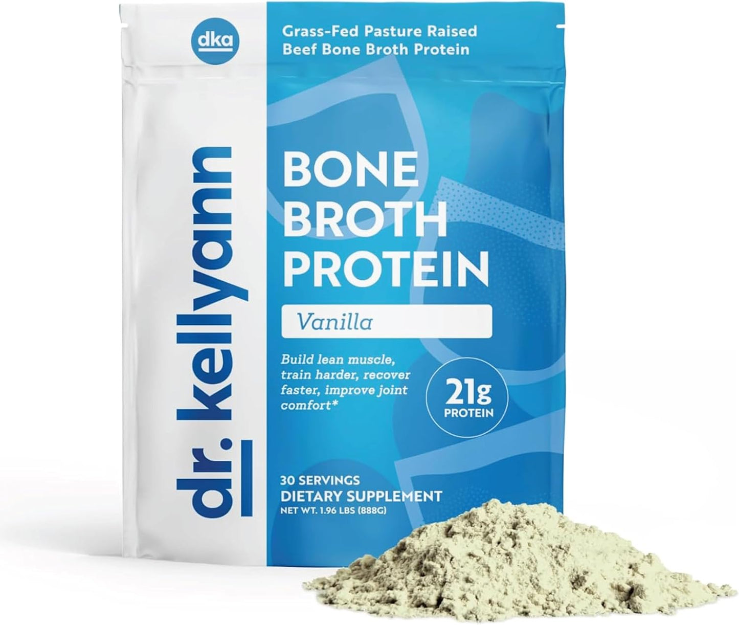 Dr. Kellyann Bone Broth Protein Powder Vanilla (30 Servings) \u2013 21g Protein, Grass-Fed Collagen, Sugar-Free, Keto & Paleo-Friendly, 1 Pack
