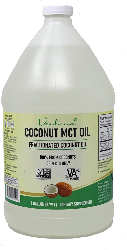 Verdana MCT Oil \u2013 100% Coconut Derived \u2013 1 Gallon - Kosher Food Grade \u2013 Vegan \u2013 NON GMO\u2013 Used for Keto, Paleo, Sports Nutrition, Aromatherapy, Massage