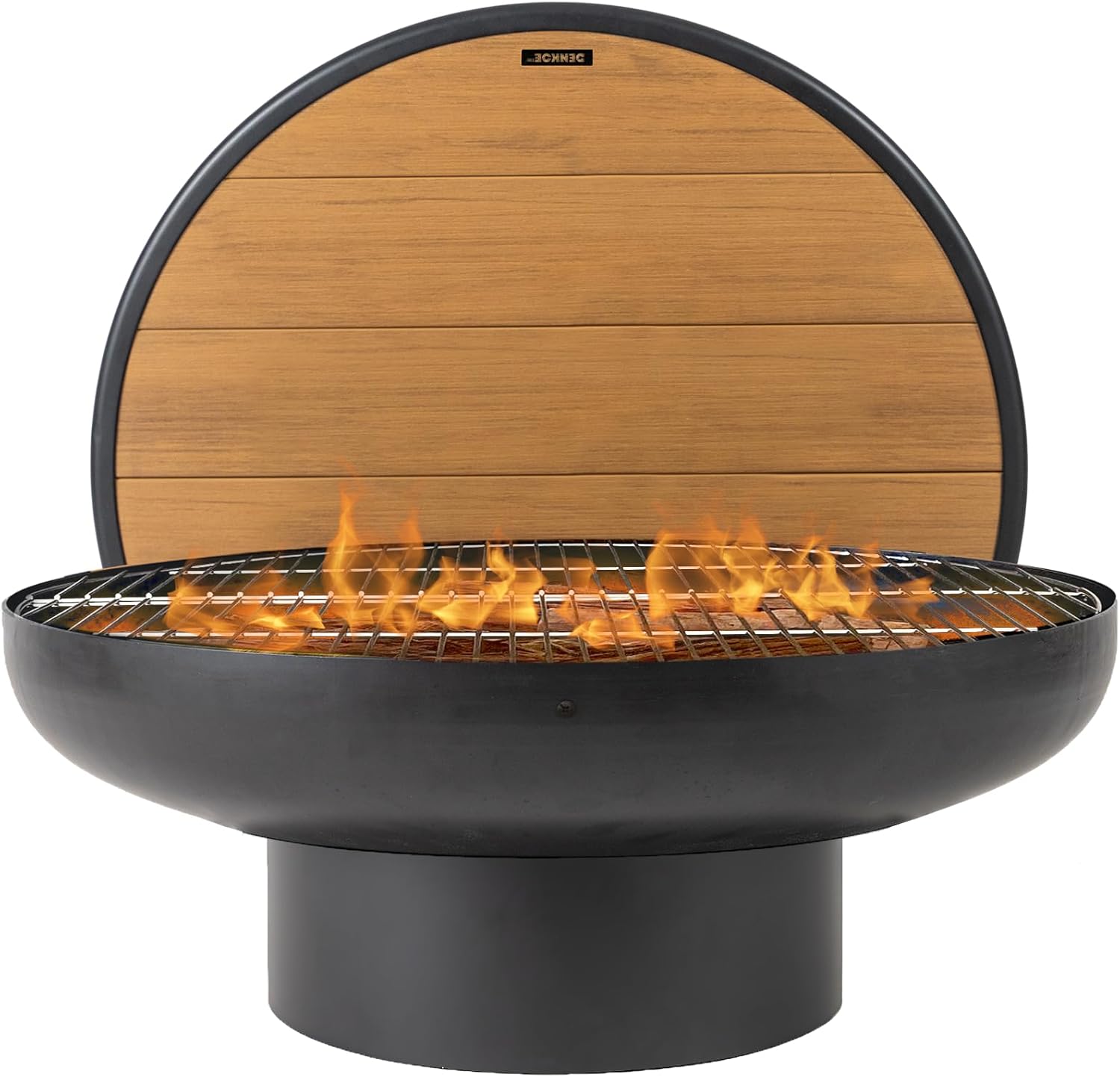 DENKOE 32 Inch Round Fire Pit Table with Fire Pit Grill, Extra Thick, Heavy Duty Fire Bowl, Deep Outdoor Firepit, Wood Burning Firepits for Outside Patio, Backyard Fire Pits, Large BBQ Pit