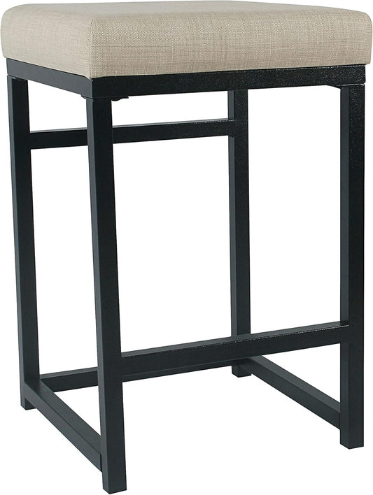 HomePop Home Decor | Modern 24-Inch Counter Stool | Backless Metal Frame Bar Stools Counter Height | Decorative Home Furniture, Natural