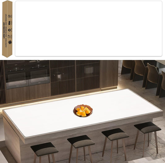Super Large Silicone Mat, 120"x24"(305cmx60cm) Silicone Mats for Kitchen Counter, Non-slip Heat Resistant Mat,Thicken Kitchen Counter Mat, Waterproof Countertop Protector for Craft (Semitransparent)