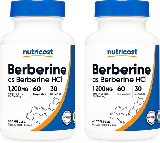 Nutricost Berberine HCl 600mg, 60 Capsules (2 Bottles) - Gluten Free, Veggie Caps, Non-GMO