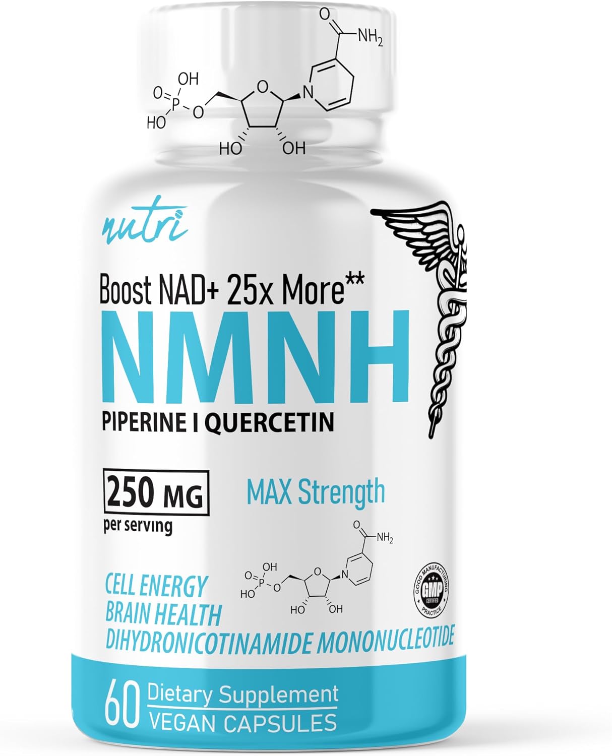 Nature's Fusions NMNH (NMN Supplement Alternative) (Dihydronicotinamide Mononucleotide) 250mg - 25 Times More Effective Than NR & NAD+ - Boost NAD+ by up to 10 Times - 60 Count (30 Servings)