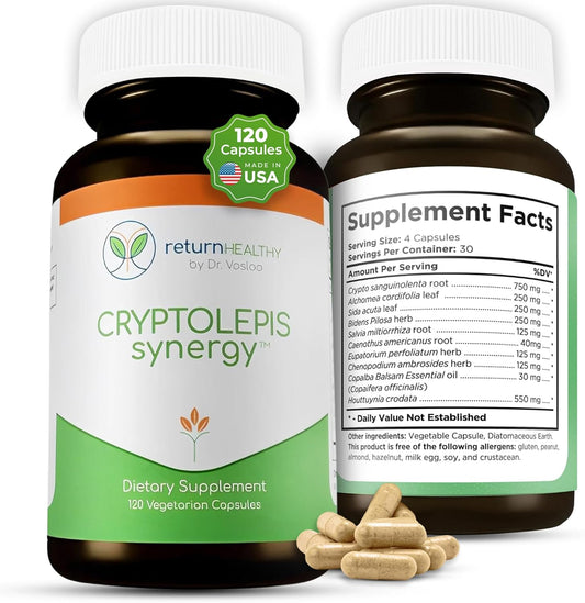 Return Healthy Cryptolepis Synergy, Immune Support Vitamins, Immune System Booster for Adults, Liver, Lymphatic, & Immune Support Supplement, Supports Lyme & Natural Parasite Defense, 120 Capsules