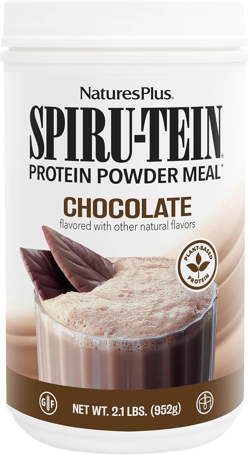Natures Plus SPIRU-TEIN Shake - Chocolate - 2.1 lbs, Spirulina Protein Powder - Plant Based Meal Replacement, Vitamins & Minerals for Energy - Vegetarian, Gluten-Free - 34 Servings