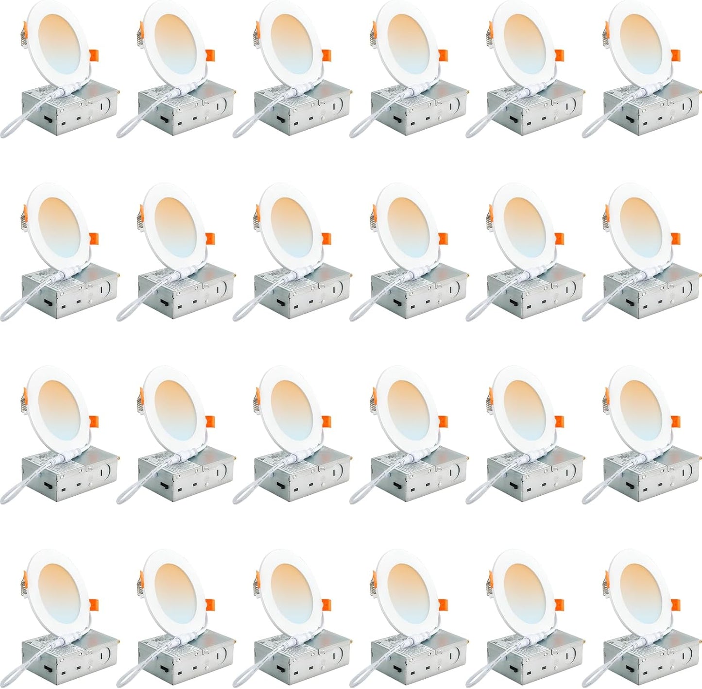 DLLT LED Recessed Ceiling Light: 24 Pack 4 Inch Recessed Lighting for Kitchen - 5CCT Dimmable Canless Wafer Downlight for Living Room - 900LM Brightness 9W LED Can Lights for Bedroom ETL FCC