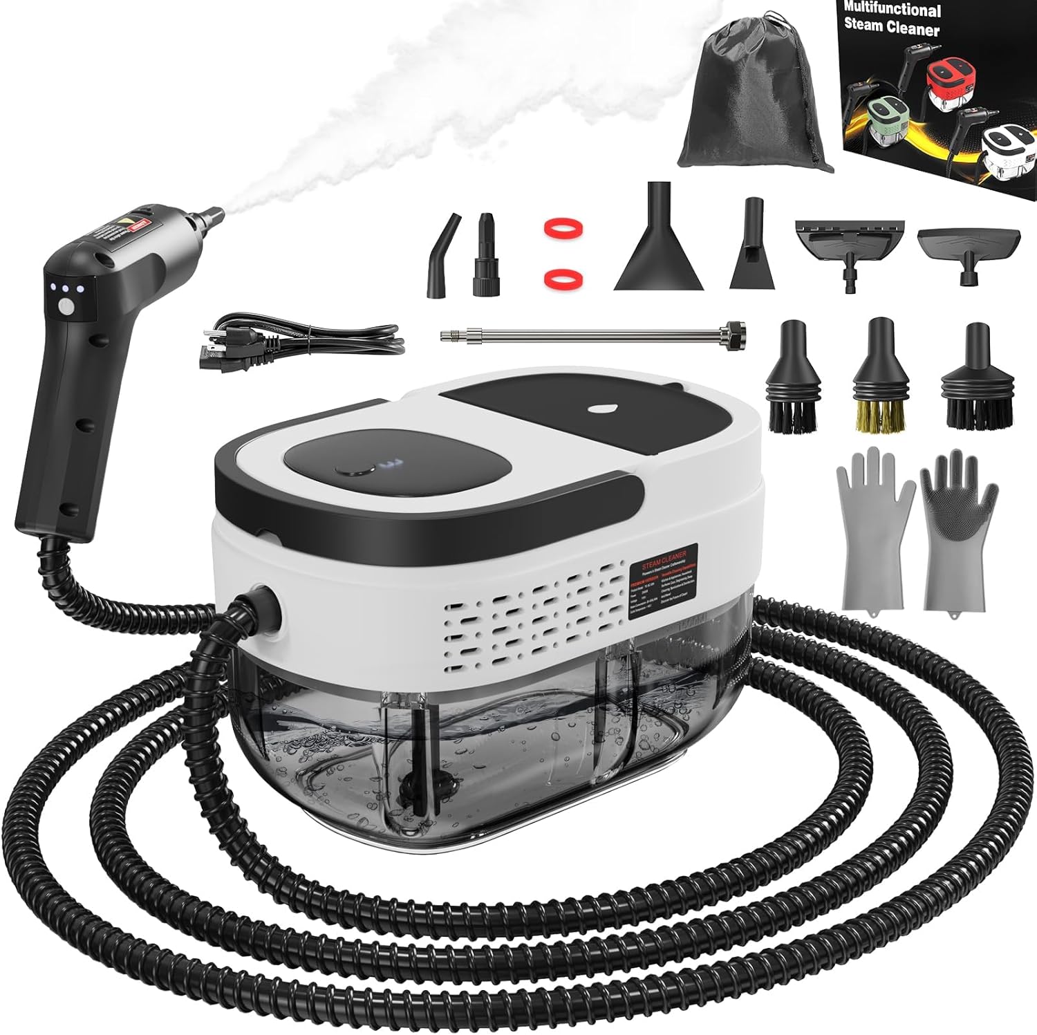 Handheld Steam Cleaner for Home, 2500W High Pressure Steam Cleaner for Car Detailing, 3 Steam Levels, 1600Ml Tank, High Heat Steamer for Bed Bugs, Couch, Furniture, Kitchen, Bathroom