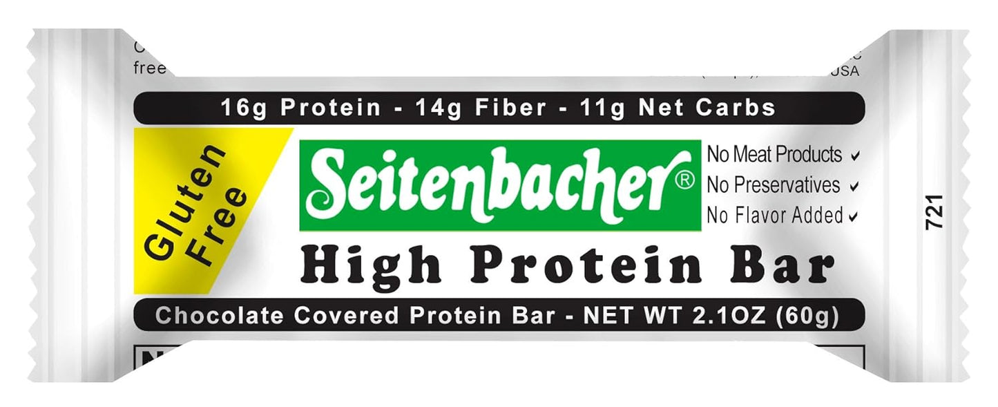 Seitenbacher Chocolate Covered Protein Bar – 16g of protein, 14g of fiber, hazelnuts, 2.1 Ounce (Pack of 12)