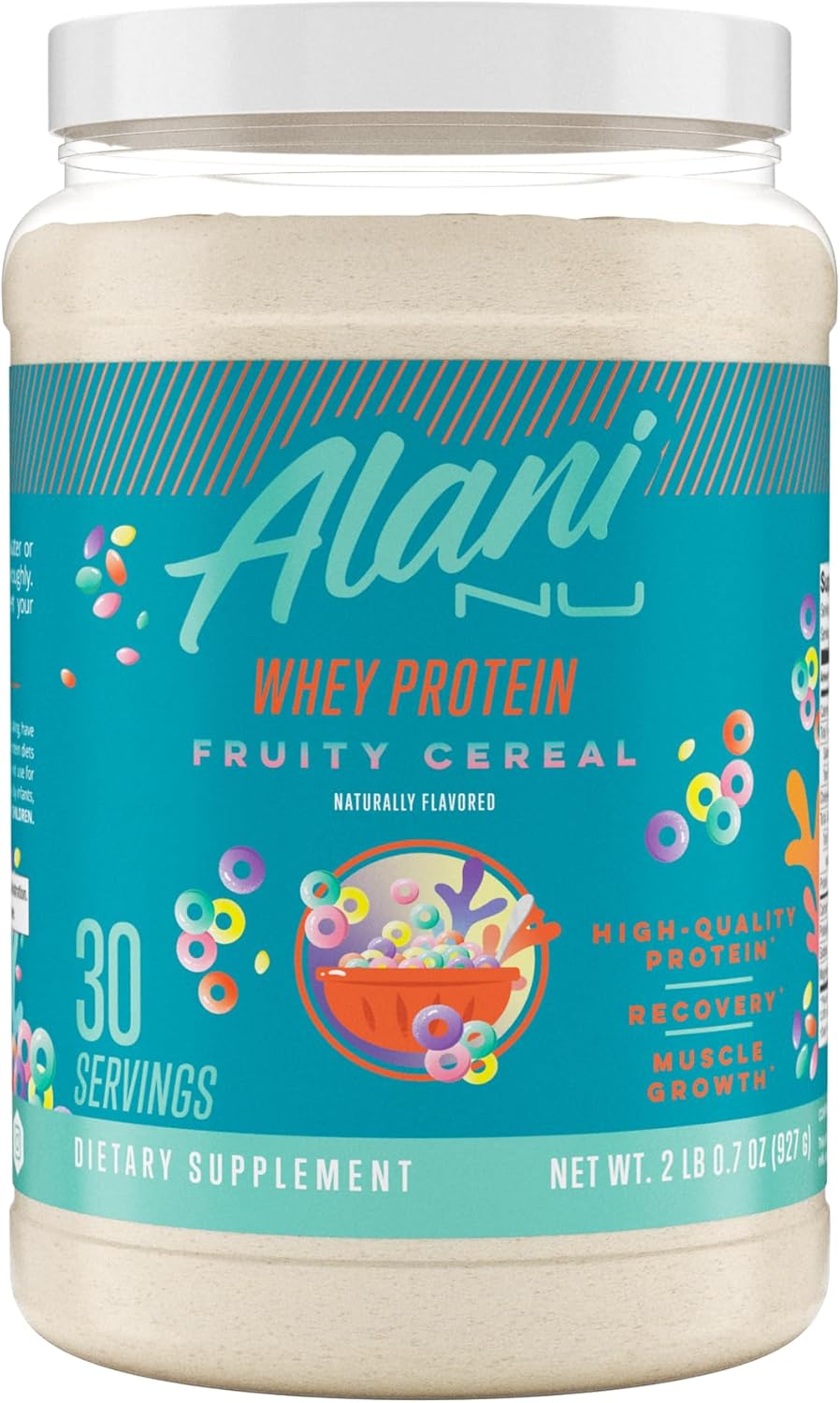 Alani Nu Whey Protein Powder Fruity Cereal | 23g Protein with Low Sugar & Digestive Enzymes | Meal Replacement Powder | Low Fat Low Carb Whey Isolate Protein Blend | 30 Servings