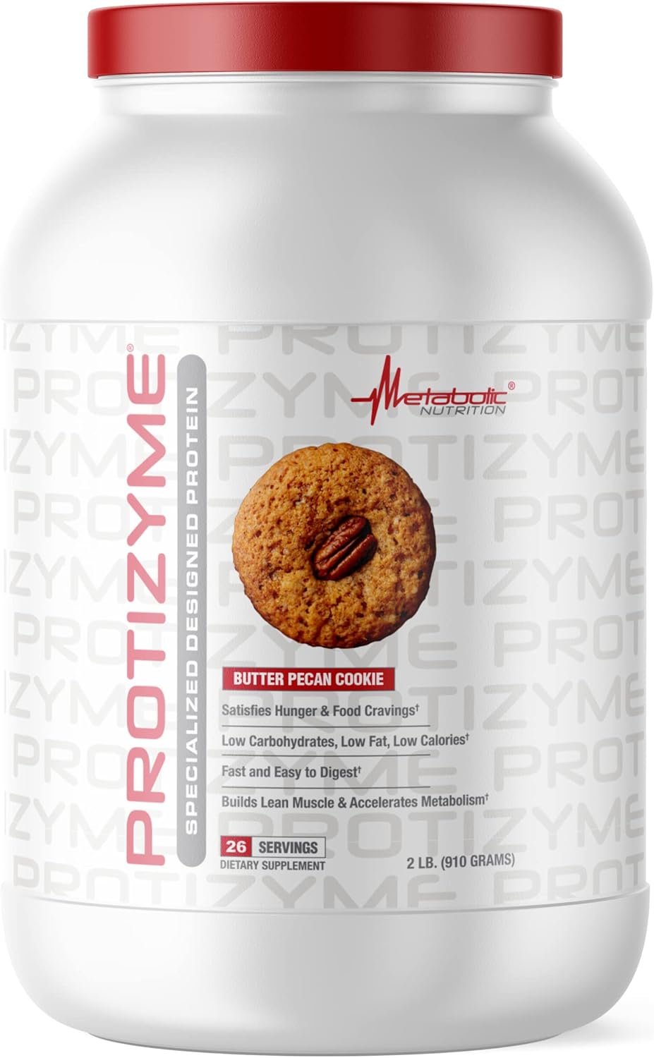 Metabolic Nutrition, Protizyme, 100% Whey Protein Powder, High Protein, Low Carb, Low Fat Whey Protein, Digestive Enzymes, 24 Essential Vitamins and Minerals, Butter Pecan Cookie, 2 Pound (26 ser)