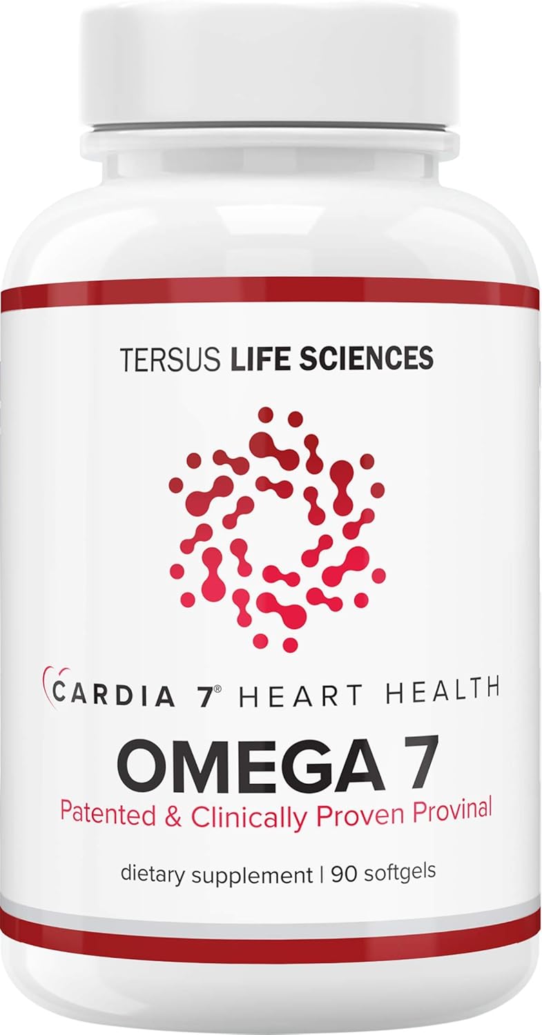 Cardia 7 Heart Health Omega 7 - Containing Patented Provinal Purified Omega 7 Fatty Acids - No Fish Smell or Burp-Back - 90ct Soft Gels