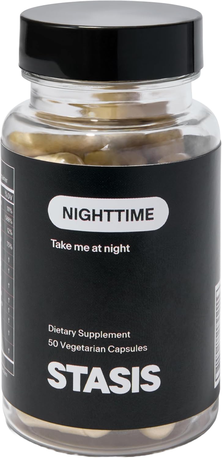 Stasis Nighttime - Calm & Sleep Capsules to Pair with Your Stimulant - Skullcap, Magnolia Bark, Magnesium for Sleep & Astaxanthin Supplements for Relaxation & Mood Support (25 Servings)