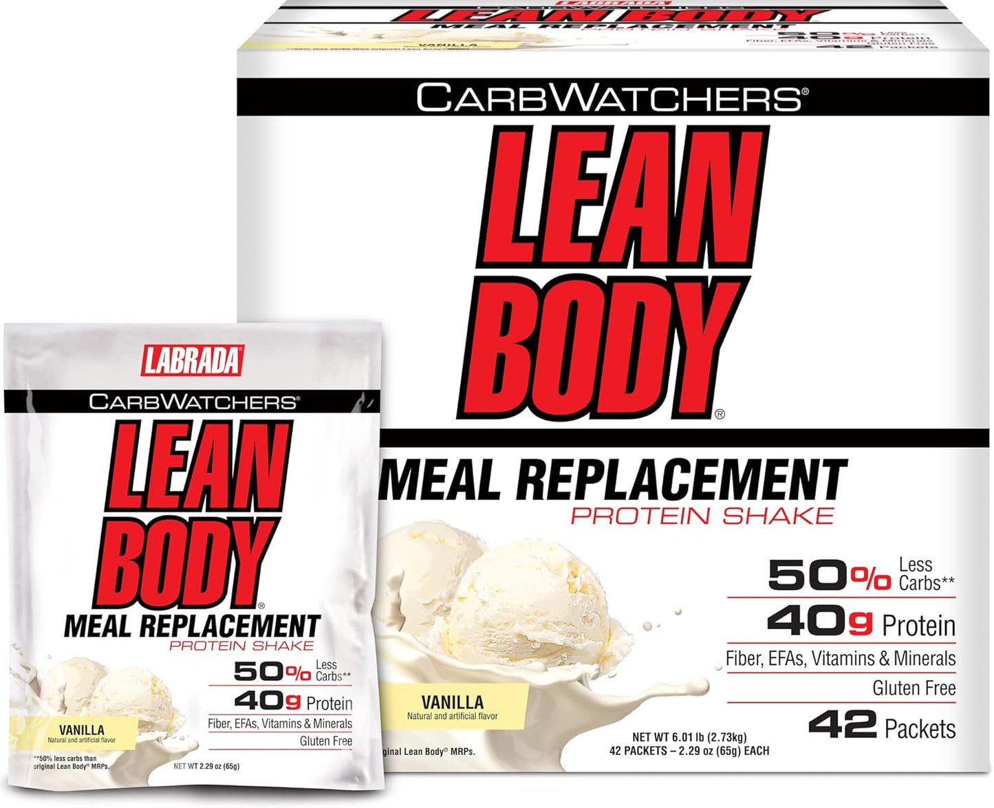 Labrada Carb Watchers Lean Body Vanilla Ice Cream 2.29oz packets (pack of 42)