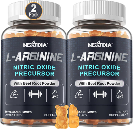Nextdia Sugar Free L Arginine Nitric Oxide Gummies 1300mg for Men & Women with L Citrulline, Beet Root, B3 | L Arginine L Citrulline Supplements | Vegan, 120 Counts