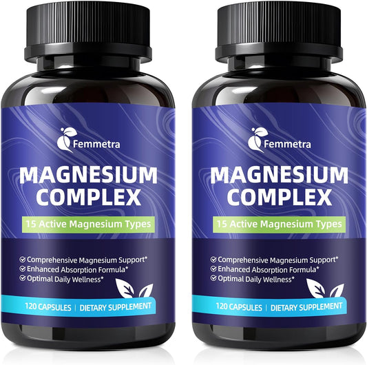 Magnesium Complex 1350mg 15 in 1 Magnesium Supplement with Magnesium Glycinate, Citrate, Malate, Taurate, Oxide, Carbonate, Chloride, Orotate & More, Muscle, Heart, Bone, Sleep & Nerves Support 60 Day